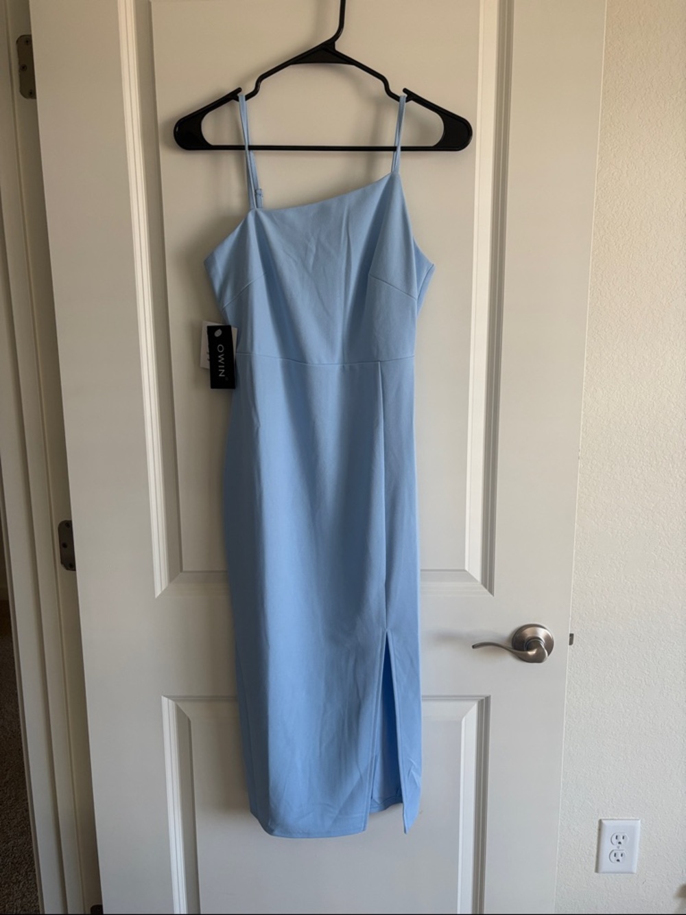 Asymmetric Neck Midi Dress in Light Blue